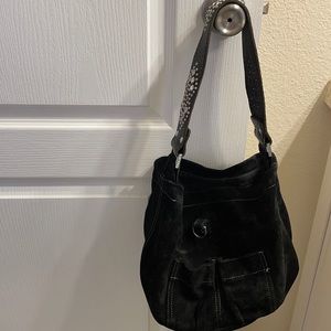 Tylie Malibu black Swede shoulder bag with crystal hardware strap